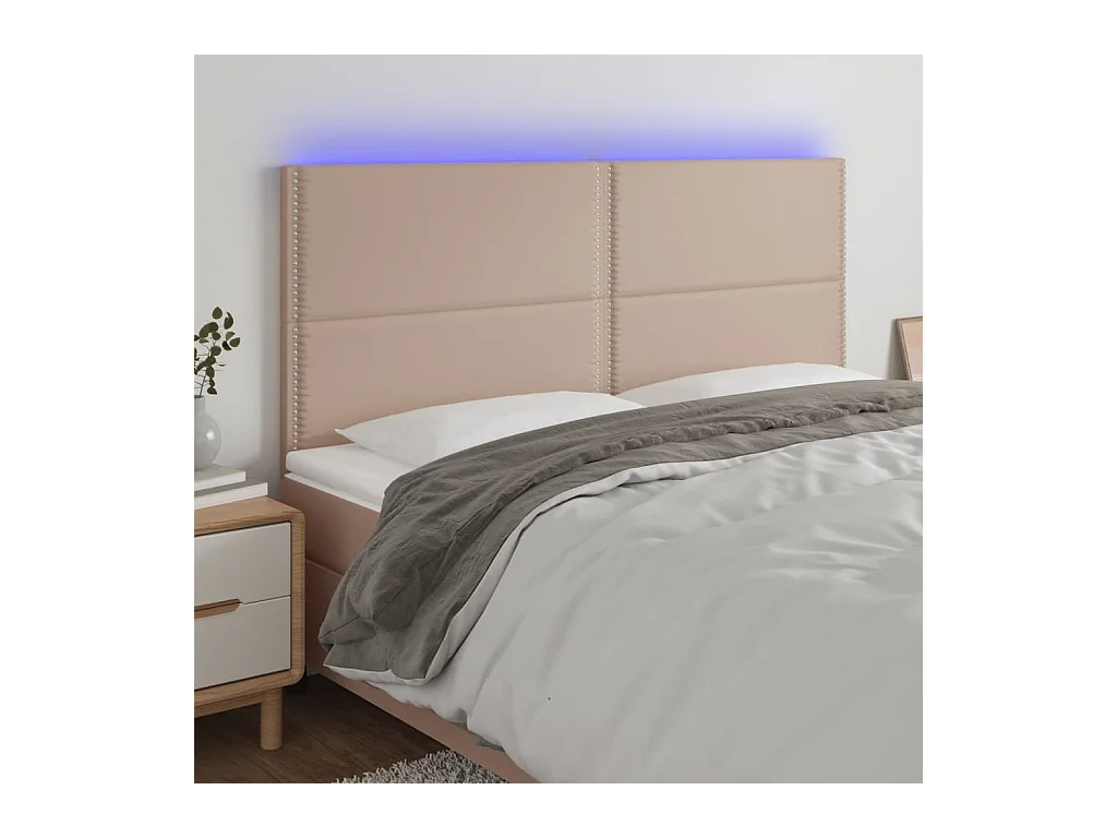 Tête de Lit | Panneau de tête pour lit Moderne à LED Cappuccino 180x5x118/128 cm Similicuir