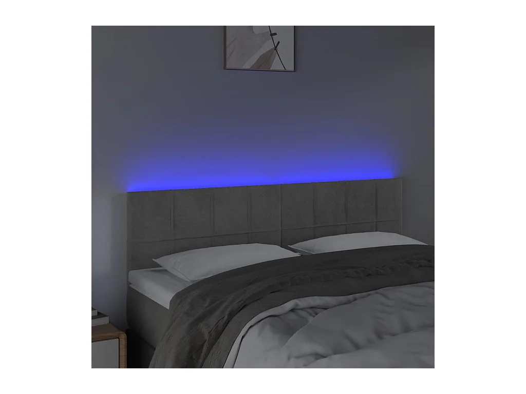 Cabecero | Cabezal de Cama | Mueble cabecero con LED de terciopelo gris claro 144x5x78/88 cm