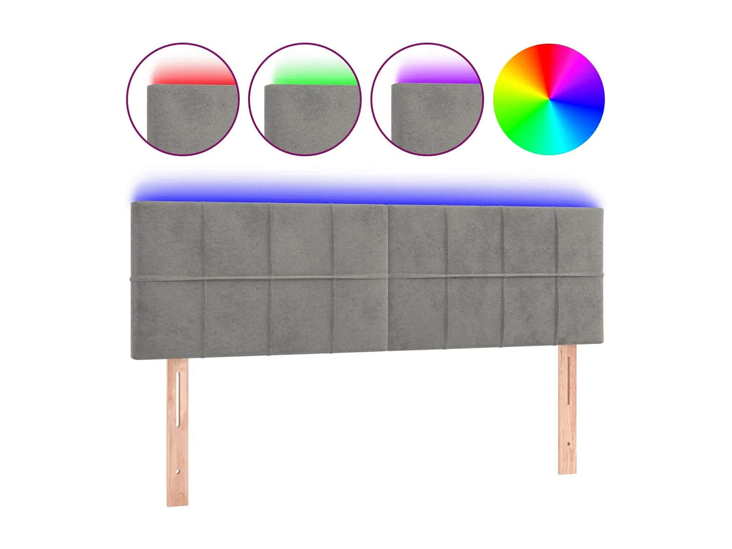 Hoofdbord | Hoofdeinde LED 144x5x78/88 cm fluweel lichtgrijs