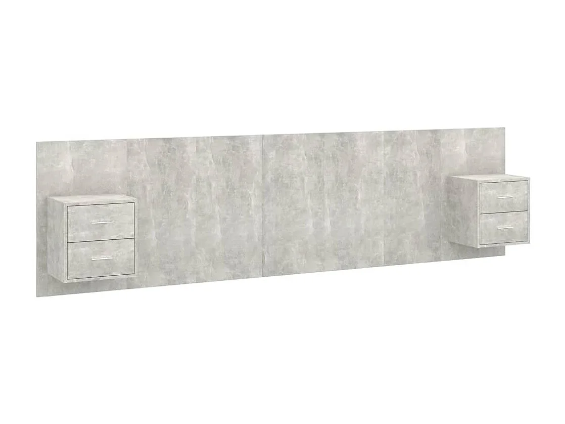 Mueble cabecero | Cabezal de cama | Cabecero de cama y mesitas madera contrachapada gris hormigón