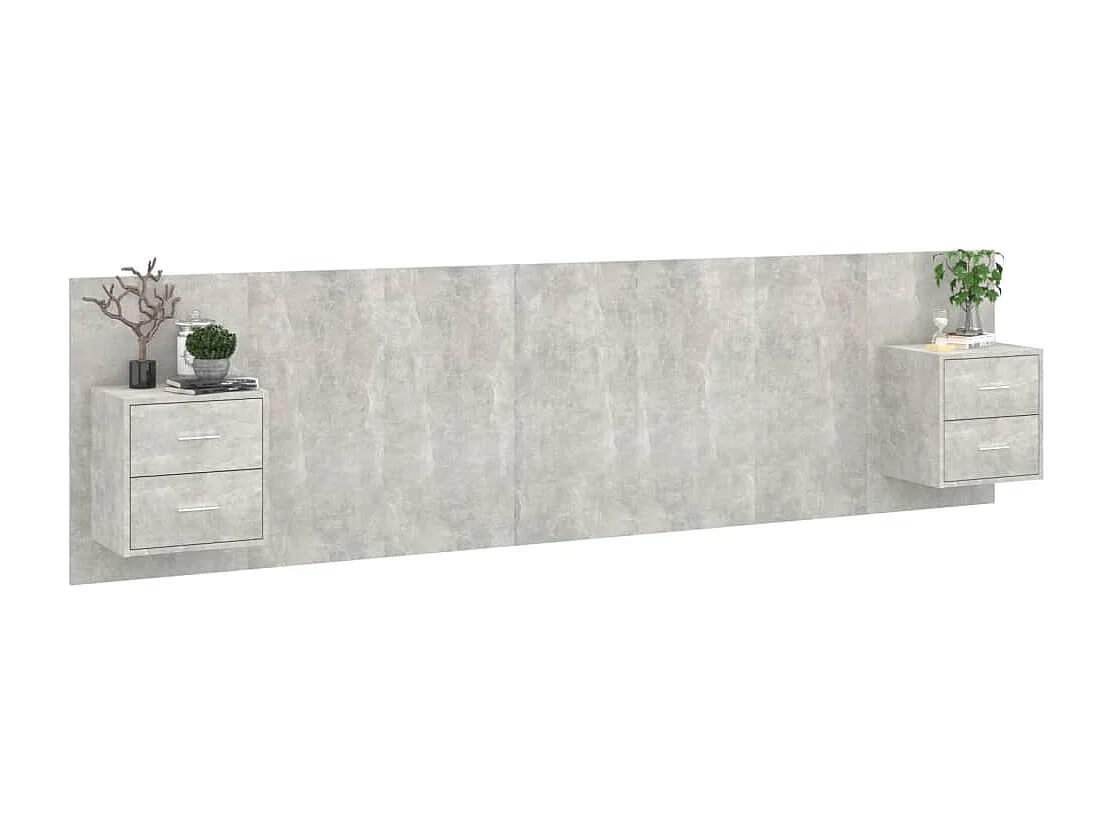 Mueble cabecero | Cabezal de cama | Cabecero de cama y mesitas madera contrachapada gris hormigón