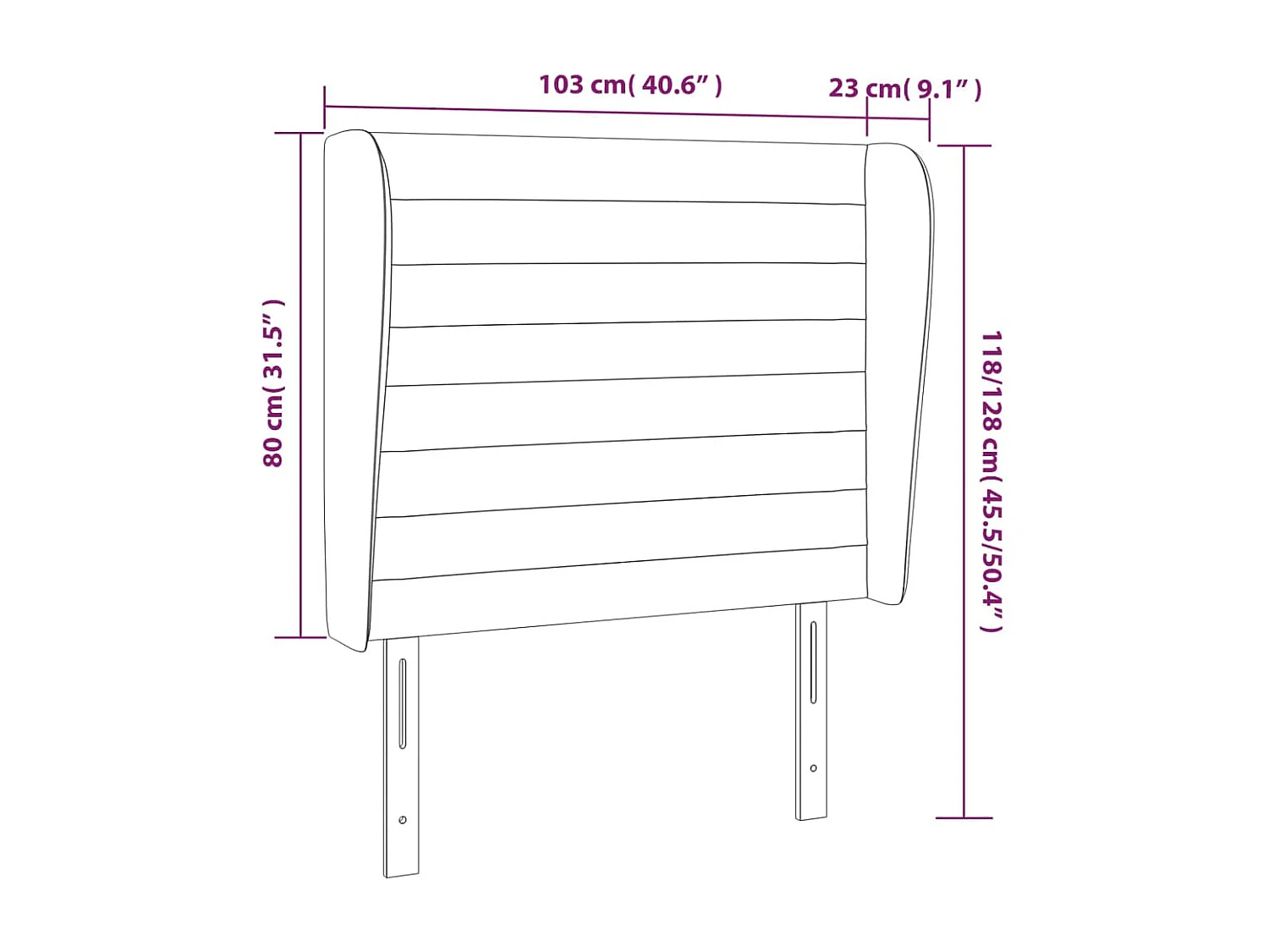 Hoofdbord | Hoofdeinde met randen 103x23x118/128 cm stof zwart
