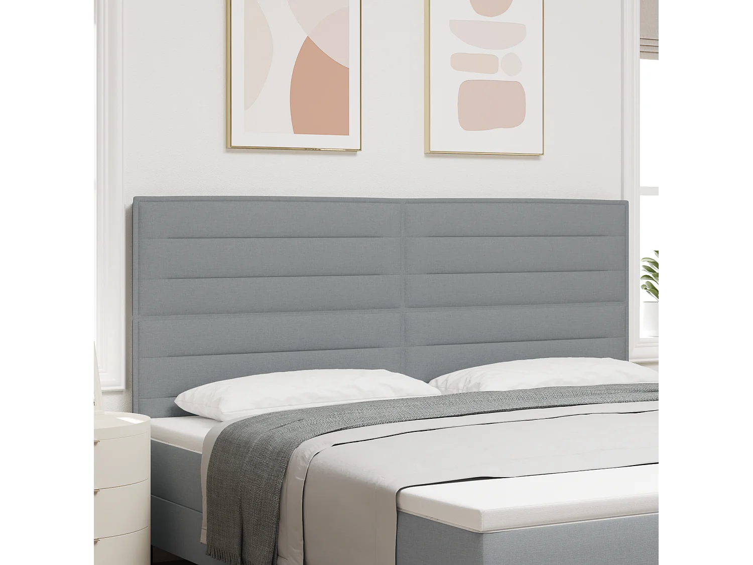 Tête de Lit | Panneau de tête pour lit Moderne Hauteur réglable Manuel Gris clair 200 cm tissu