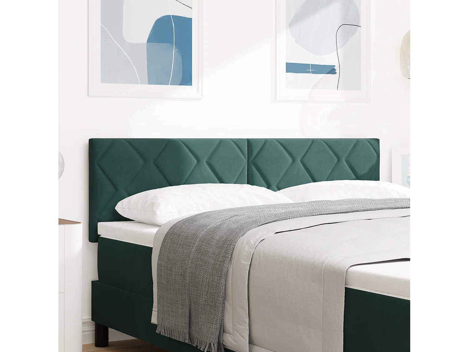 Tête de Lit | Panneau de tête pour lit Moderne LED Geometric Manuel Vert foncé 160 cm Velours