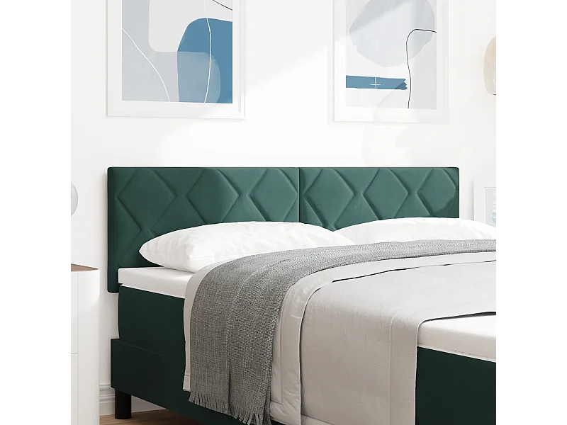 Mueble cabecero | Cabecero | Cabezal de cama LED Geométrico Manual Verde oscuro 160 cm Terciopelo