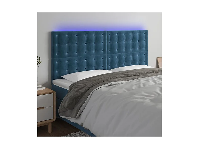 Tête de Lit | Panneau de tête pour lit Moderne à LED Bleu foncé 160x5x118/128 cm Velours