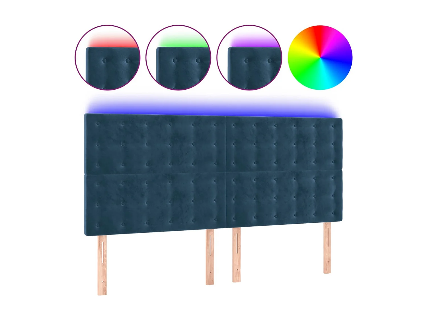 Hoofdbord | Hoofdeinde LED 160x5x118/128 cm fluweel donkerblauw