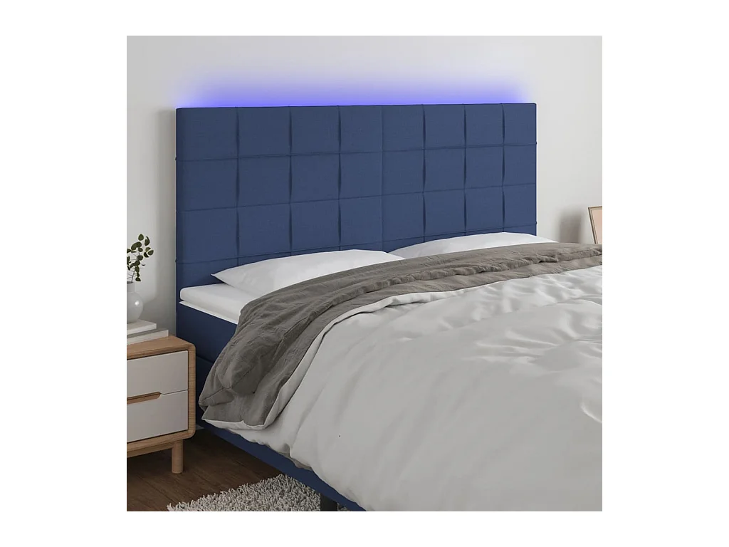 Tête de Lit | Panneau de tête pour lit Moderne à LED Bleu 160x5x118/128 cm Tissu