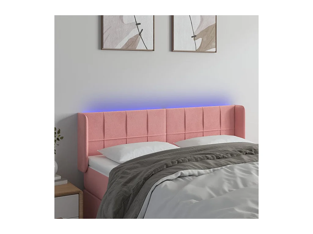 Cabecero | Cabezal de Cama | Mueble cabecero con LED de terciopelo rosa 147x16x78/88 cm