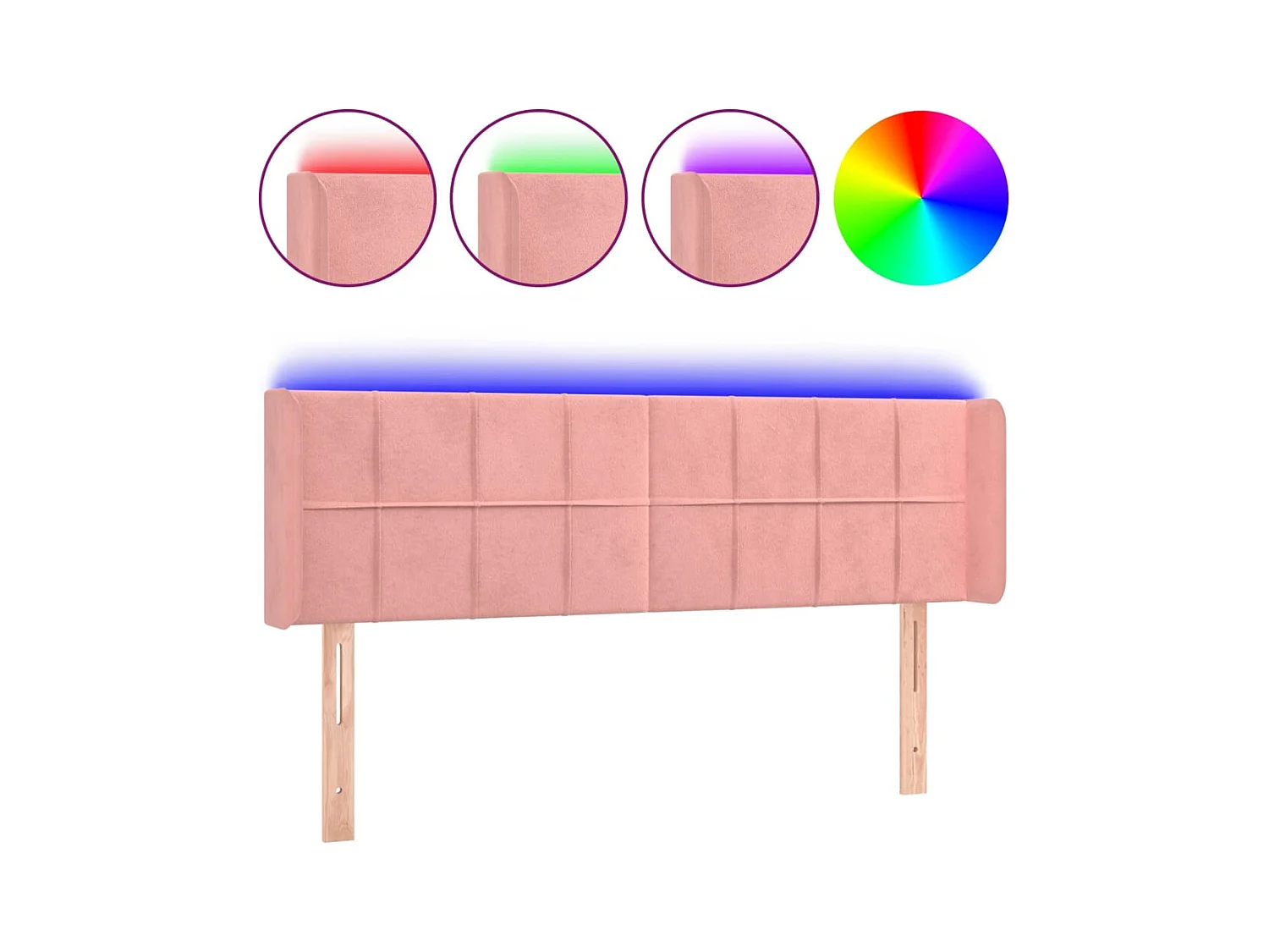 Cabecero | Cabezal de Cama | Mueble cabecero con LED de terciopelo rosa 147x16x78/88 cm