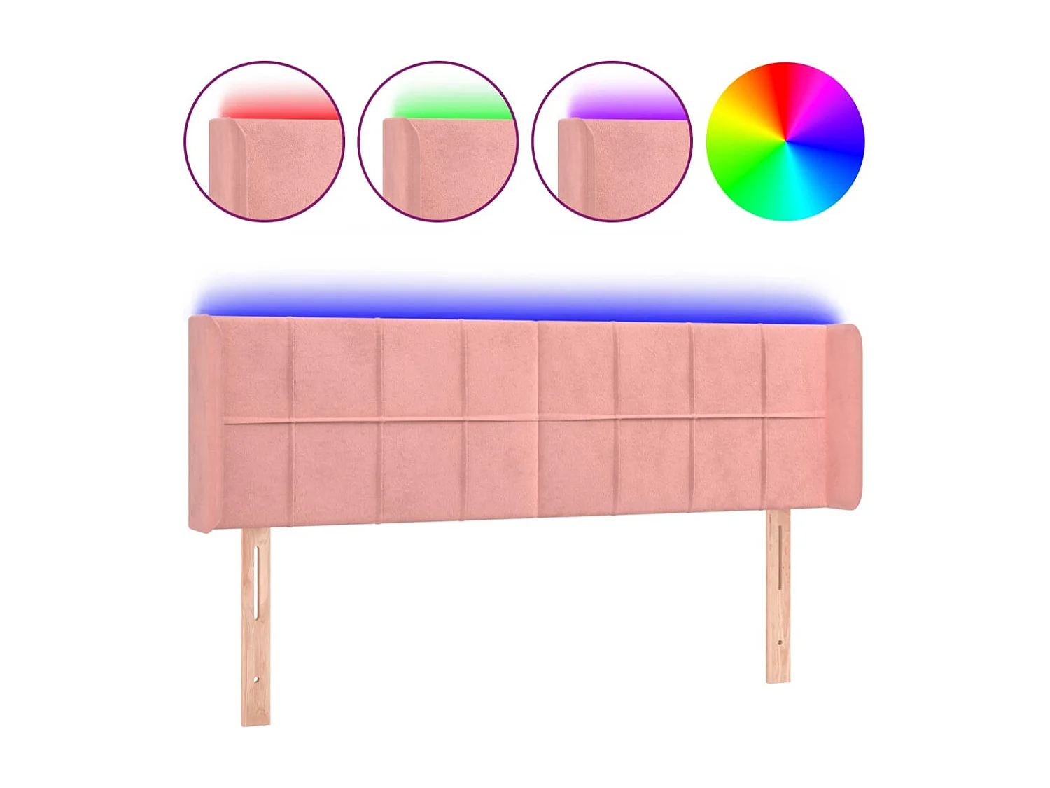Tête de Lit | Panneau de tête pour lit Moderne à LED Rose 147x16x78/88 cm Velours