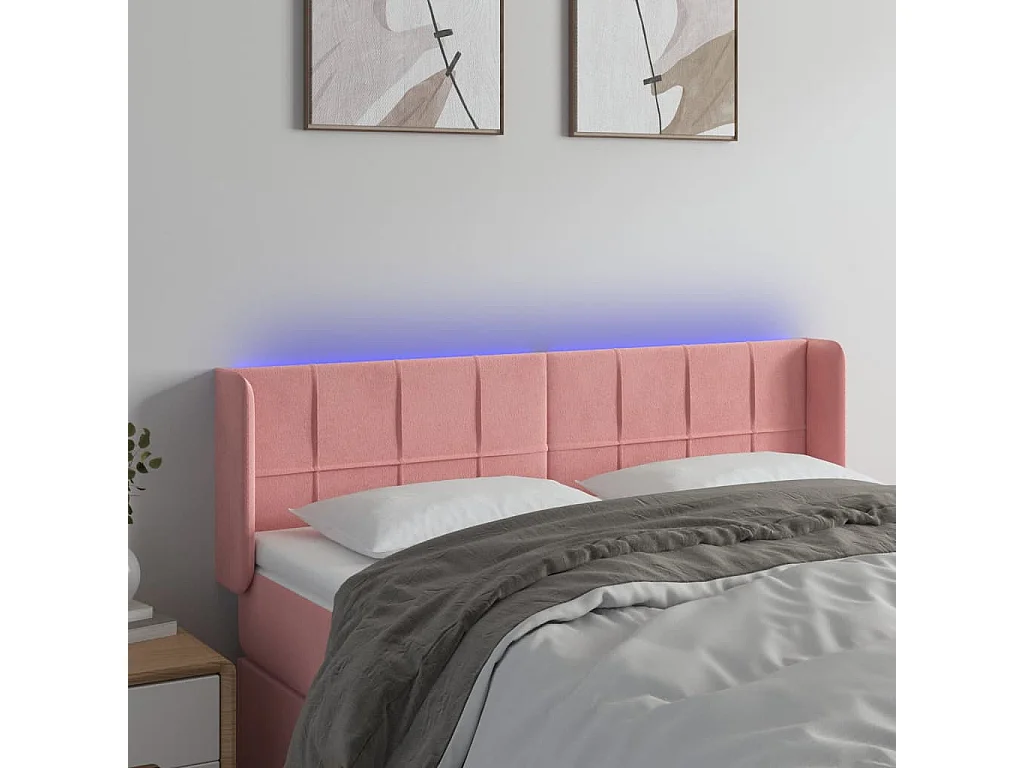 Hoofdbord | Hoofdeinde LED 147x16x78/88 cm fluweel roze