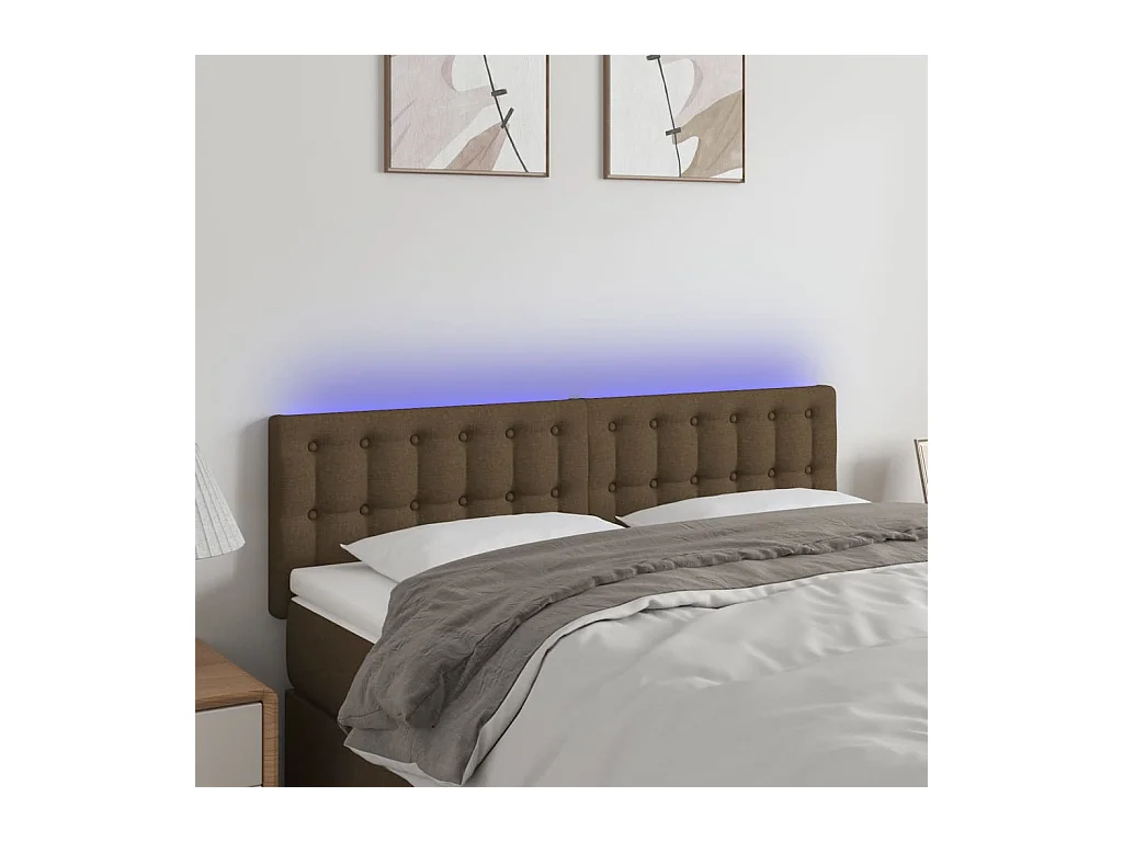Tête de Lit | Panneau de tête pour lit Moderne à LED Marron Foncé 144x5x78/88 cm Tissu