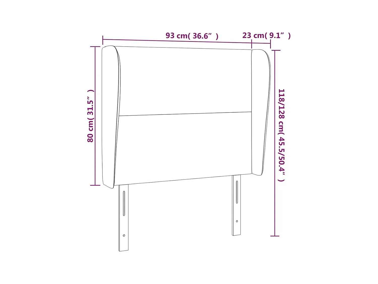 Cabecero | Cabezal de Cama | Mueble cabecero con orejas de tela azul 93x23x118/128 cm