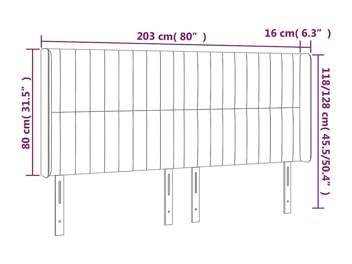 Tête de Lit | Panneau de tête pour lit Moderne à LED Rose 203x16x118/128 cm Velours