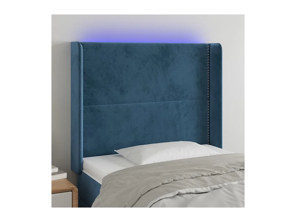 Cabecero | Cabezal de Cama | Mueble cabecero con LED de terciopelo azul oscuro 103x16x118/128 cm