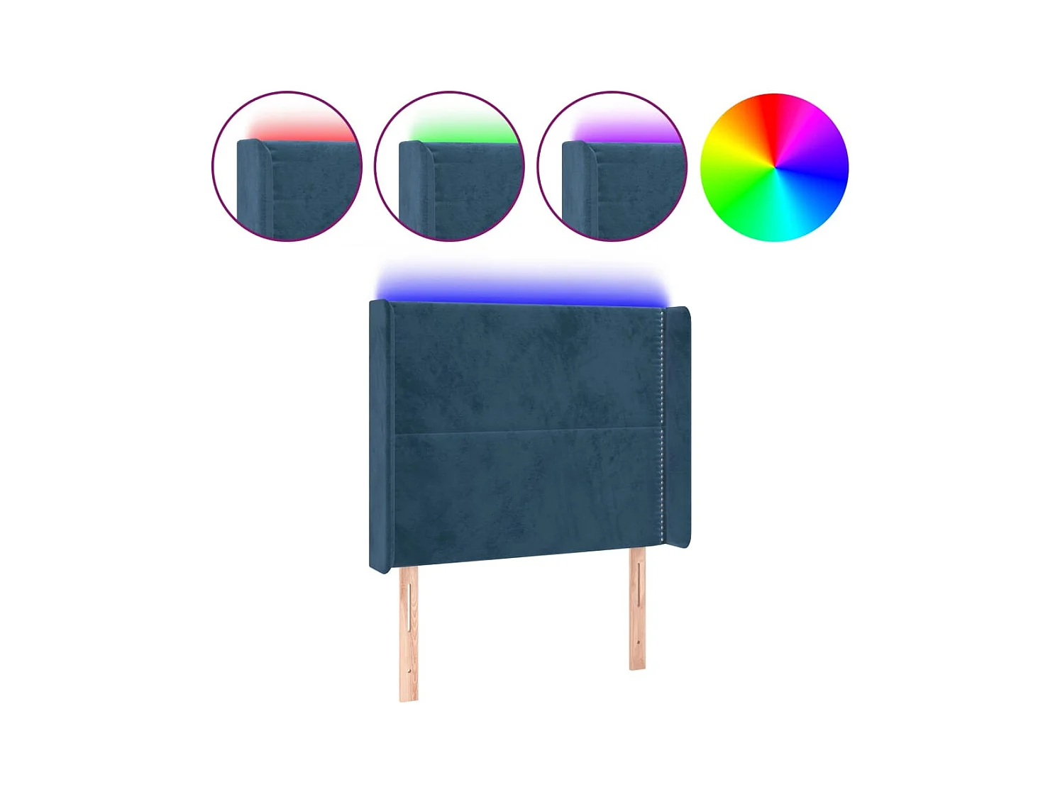 Cabecero | Cabezal de Cama | Mueble cabecero con LED de terciopelo azul oscuro 103x16x118/128 cm