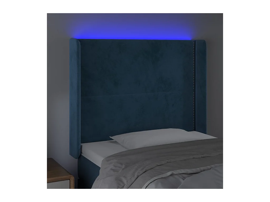 Cabecero | Cabezal de Cama | Mueble cabecero con LED de terciopelo azul oscuro 103x16x118/128 cm