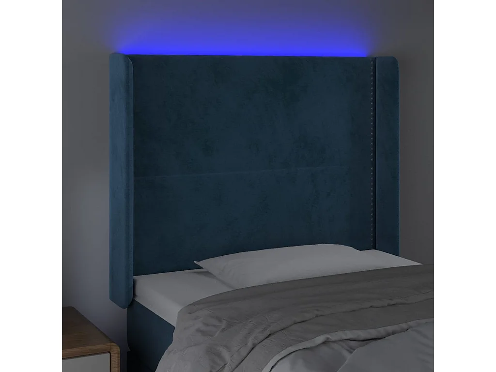 Tête de Lit | Panneau de tête pour lit Moderne à LED Bleu foncé 103x16x118/128 cm Velours
