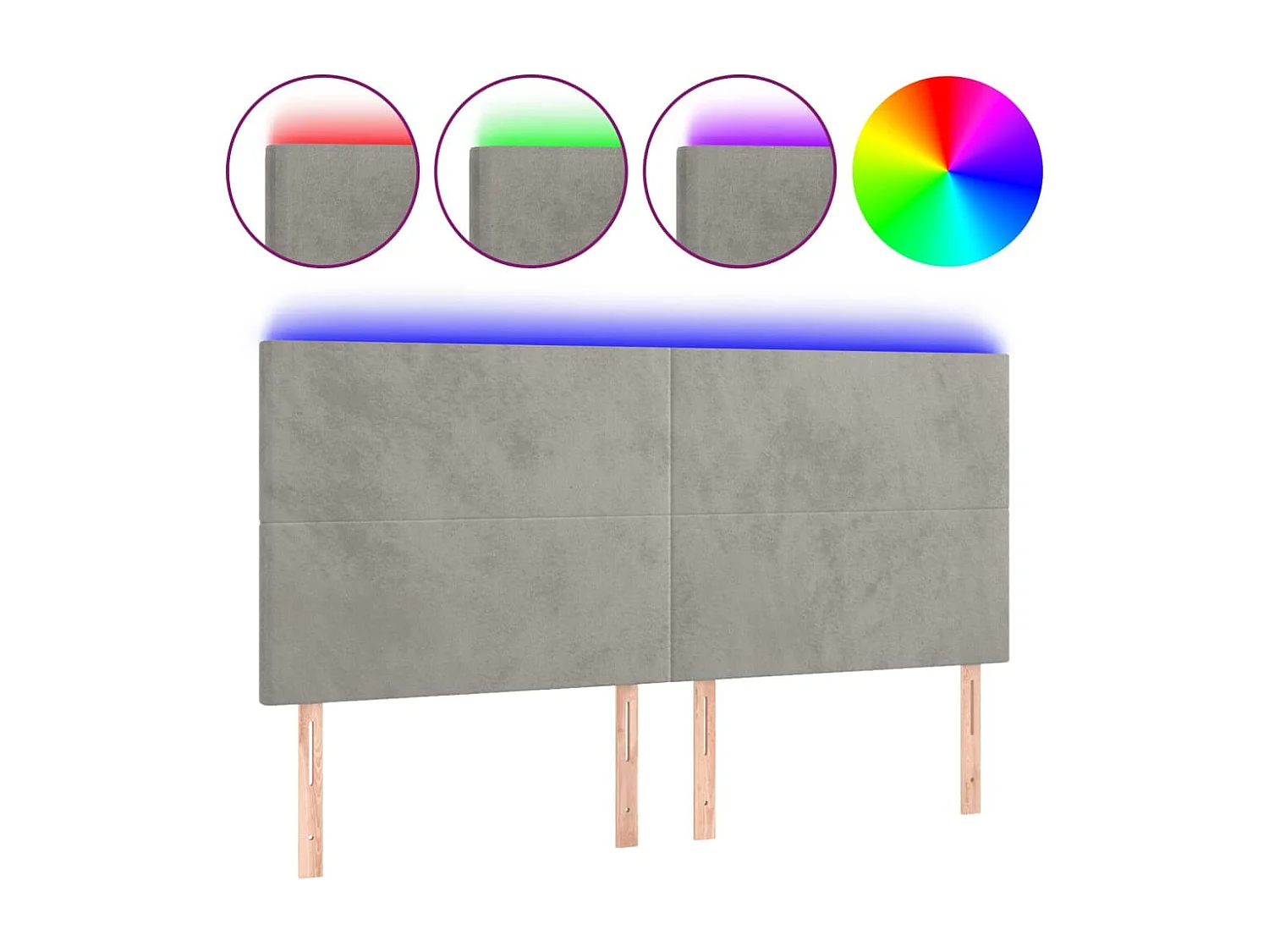 Hoofdbord | Hoofdeinde LED 200x5x118/128 cm fluweel lichtgrijs