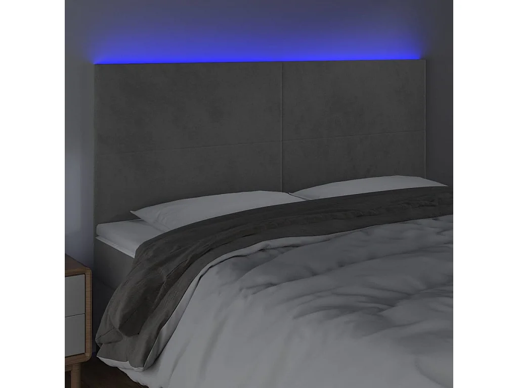 Hoofdbord | Hoofdeinde LED 200x5x118/128 cm fluweel lichtgrijs