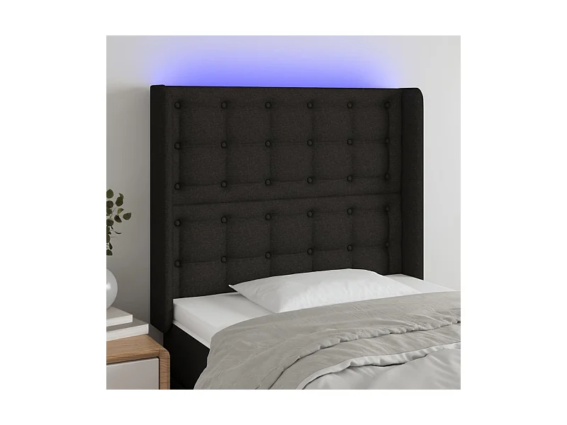 Tête de Lit | Panneau de tête pour lit Moderne à LED Noir 83x16x118/128 cm Tissu