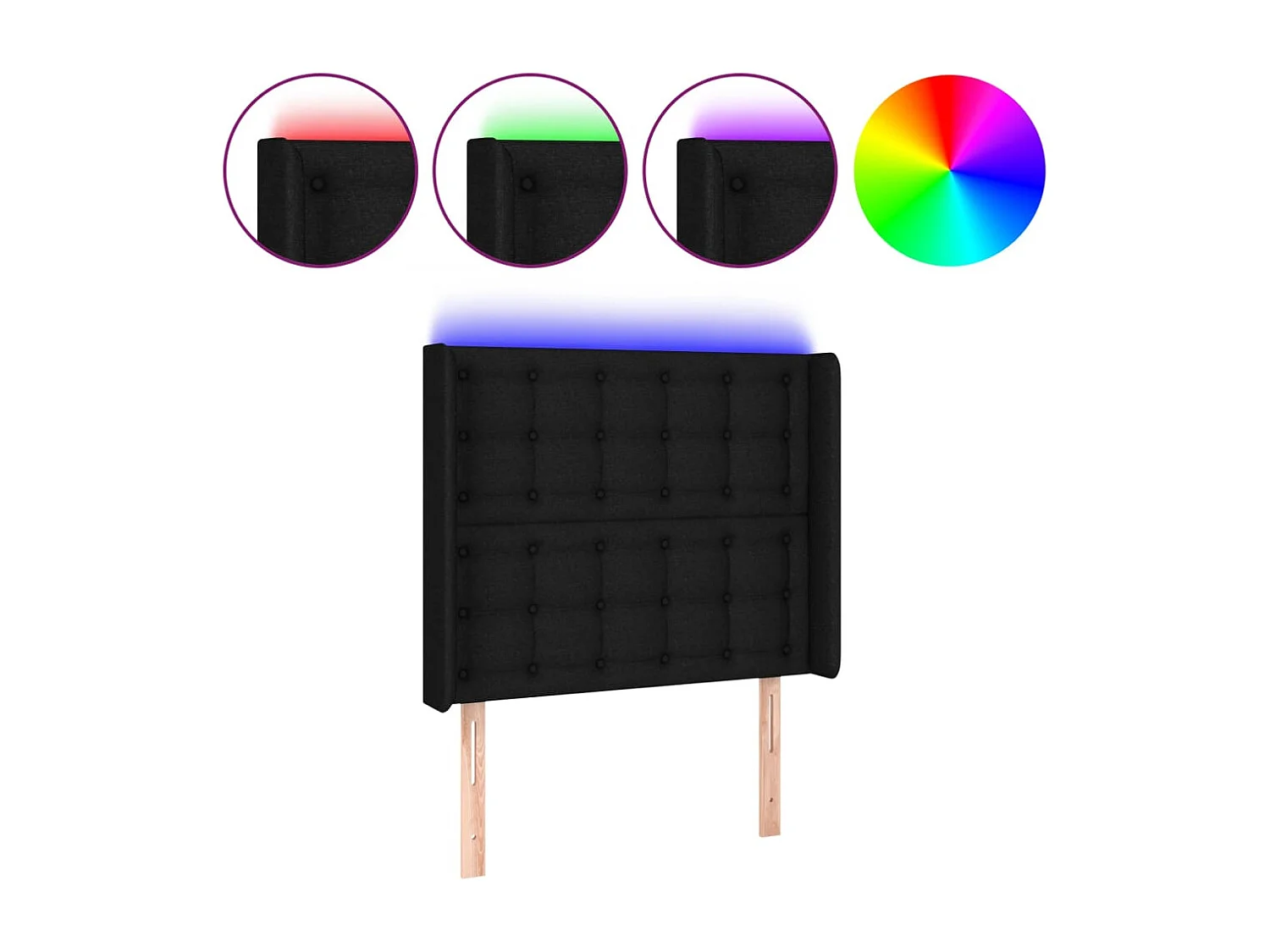 Hoofdbord | Hoofdeinde LED 83x16x118/128 cm stof zwart
