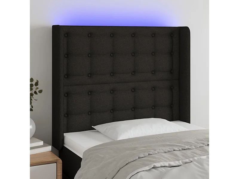 Mueble cabecero | Cabezal de cama | Cabecero con LED de tela negro 83x16x118/128 cm