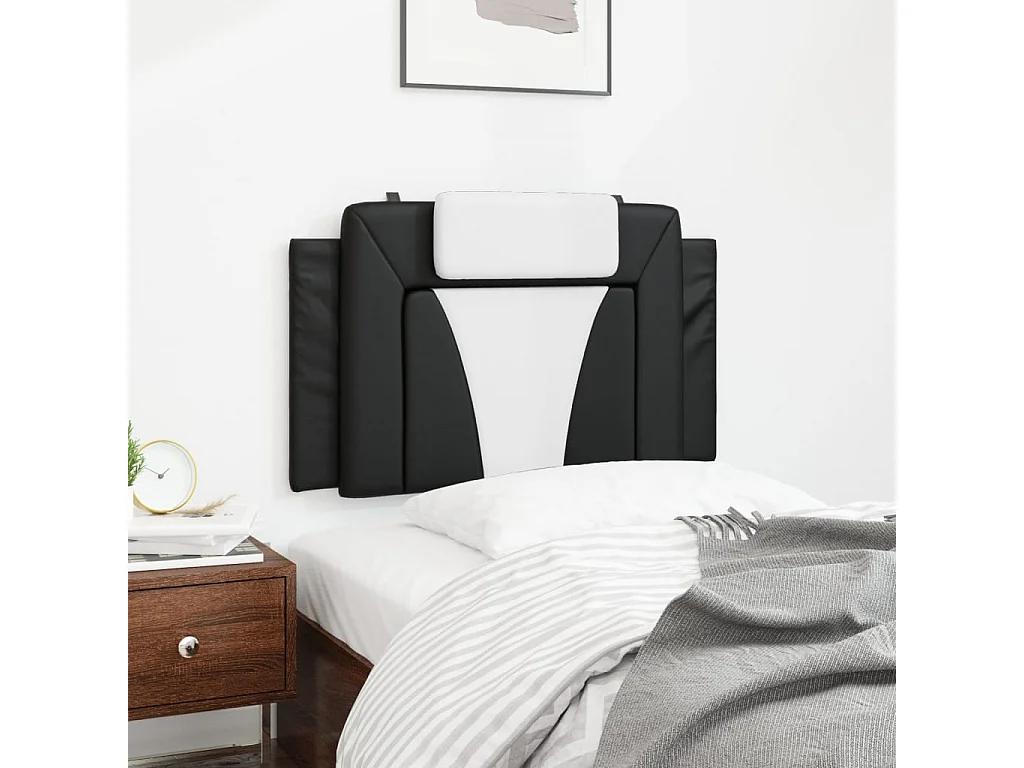 Cabecero de Cama | Cabezal de cama | Mueble de cabecero acolchado Viana cuero sintético negro y blanco 90 cm