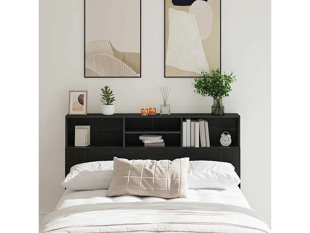 Mueble cabecero | Cabezal de cama | Cabecero de armario con estante Roble negro 160 x 19 x 103.5 cm