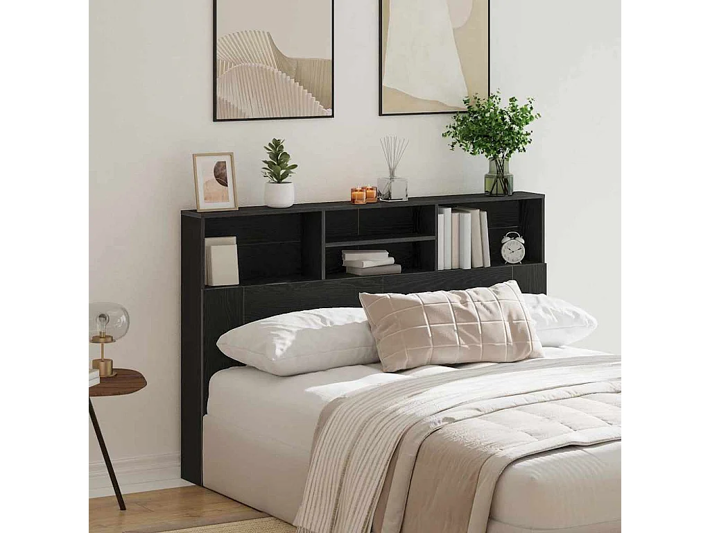 Mueble cabecero | Cabezal de cama | Cabecero de armario con estante Roble negro 160 x 19 x 103.5 cm