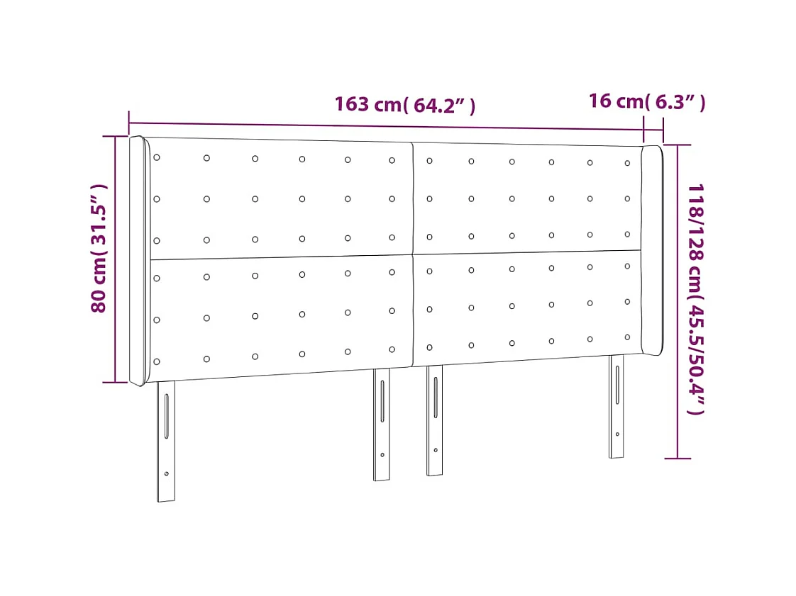Cabecero | Cabezal de Cama | Mueble cabecero con orejas de tela color crema 163x16x118/128 cm