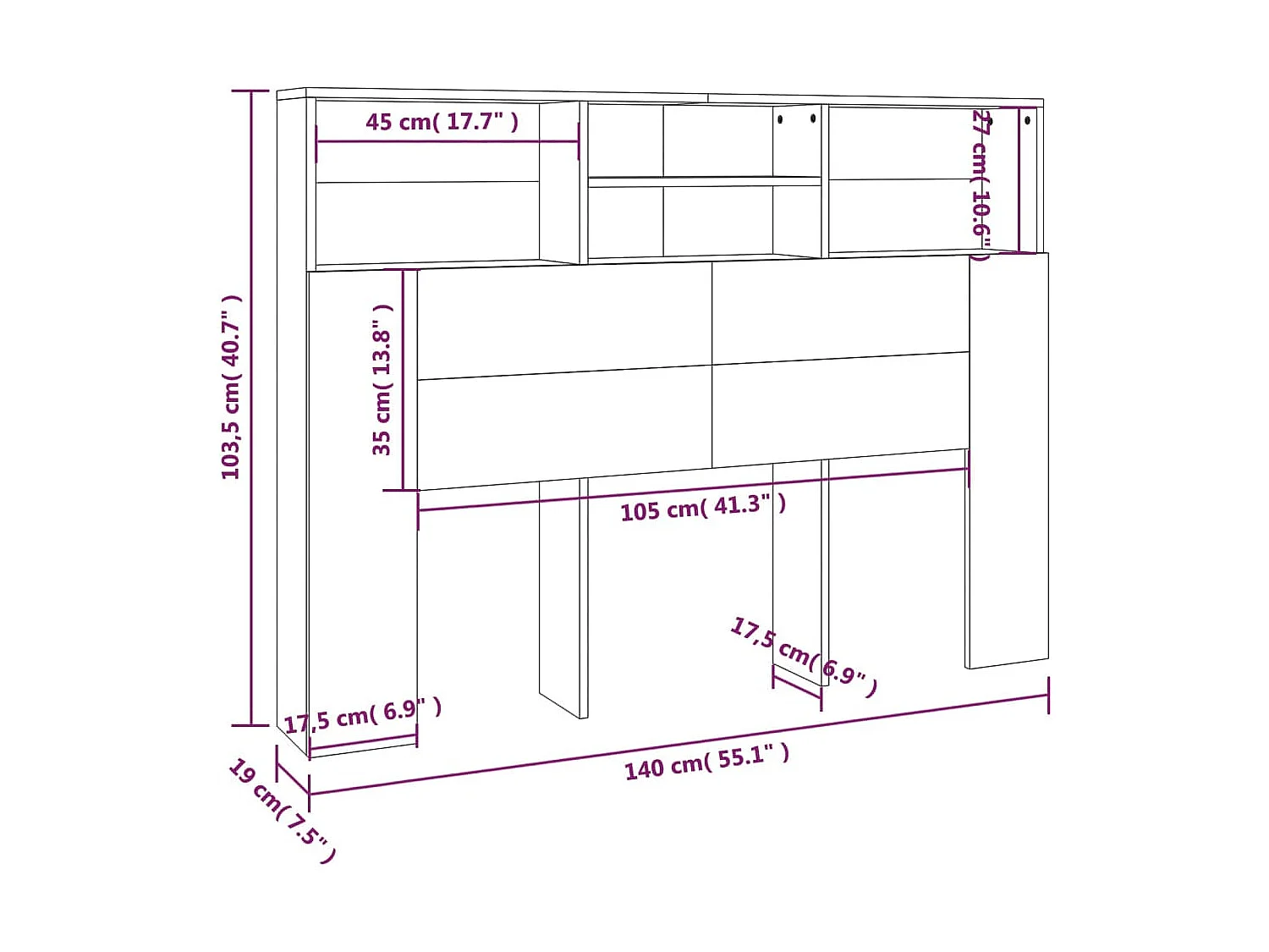 Tête de Lit avec rangement | Armoire de tête de lit Chêne sonoma 140x19x103,5 cm