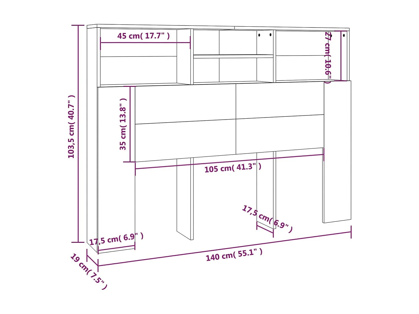 Tête de Lit avec rangement | Armoire de tête de lit Chêne sonoma 140x19x103,5 cm