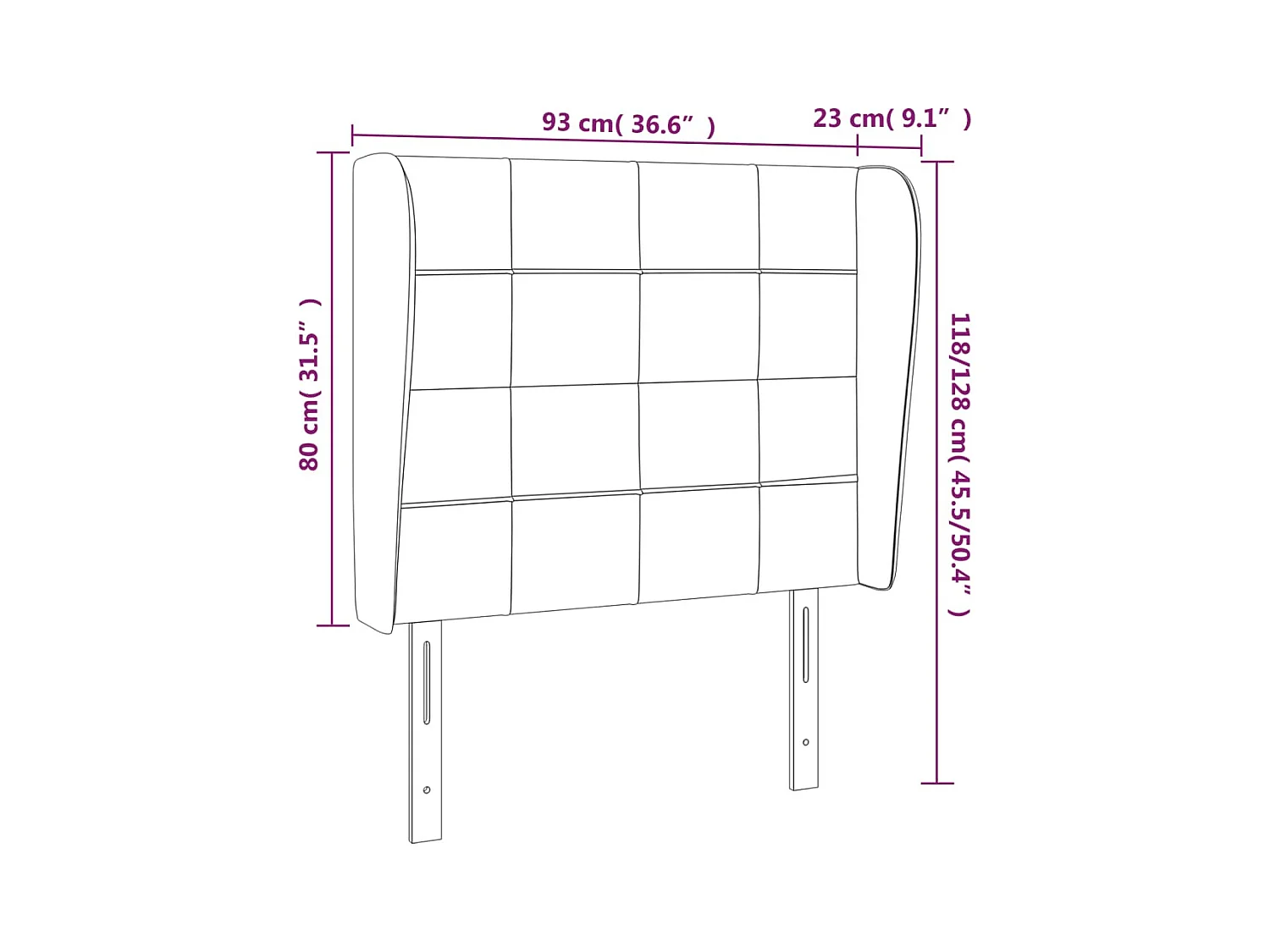 Cabecero | Cabezal de Cama | Mueble cabecero con orejas de terciopelo azul oscuro 93x23x118/128 cm