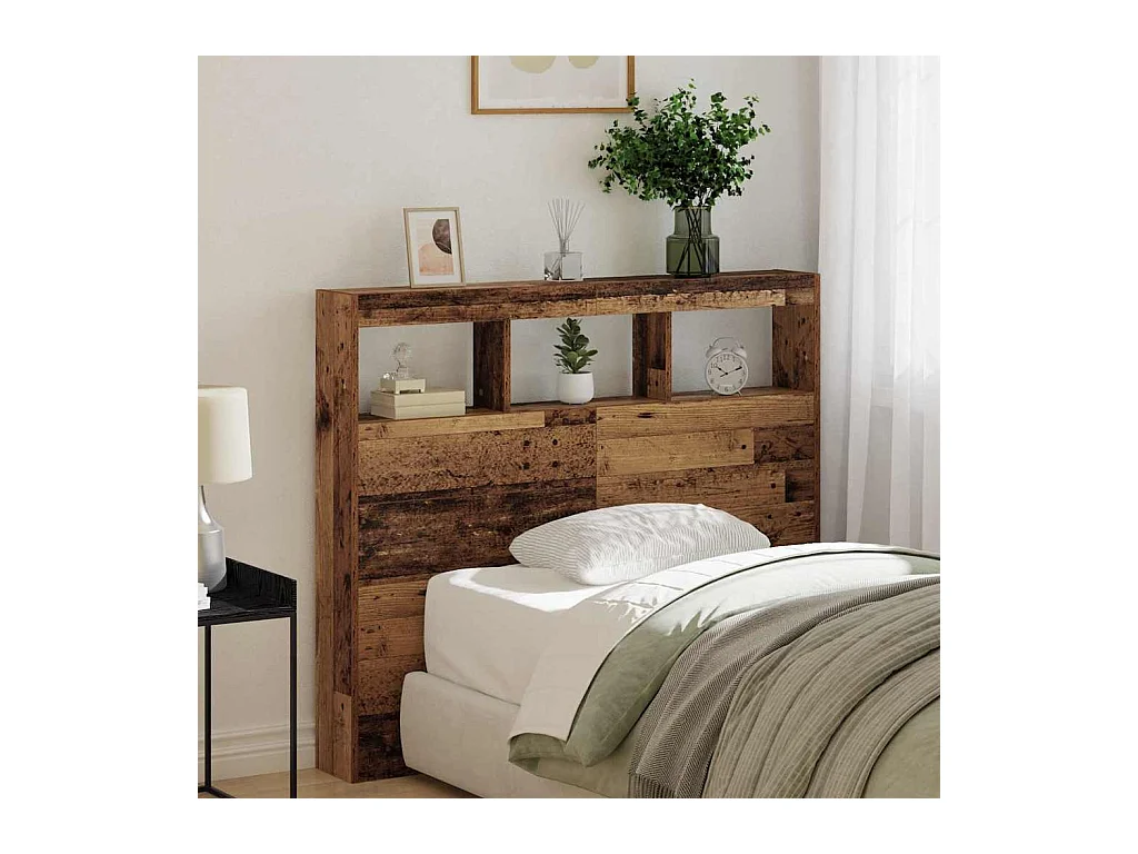 Cabecera | Cabezal de Cama | Mueble cabecero con LED con estante Madera vieja 120 x 17 x 102 cm