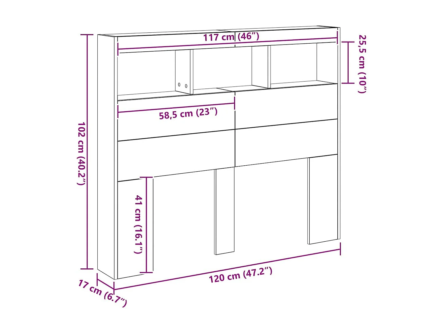 Cabinet de Tête de Lit | Commode de tête de lit avec LED Bois ancien 120 x 17 x 102 cm