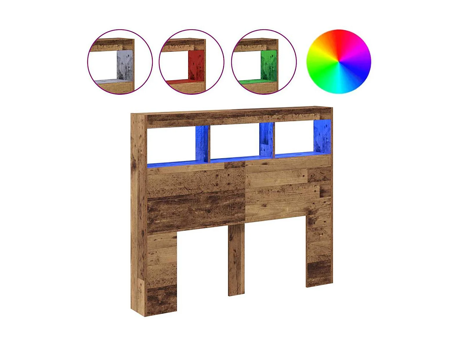 Cabinet de Tête de Lit | Commode de tête de lit avec LED Bois ancien 120 x 17 x 102 cm