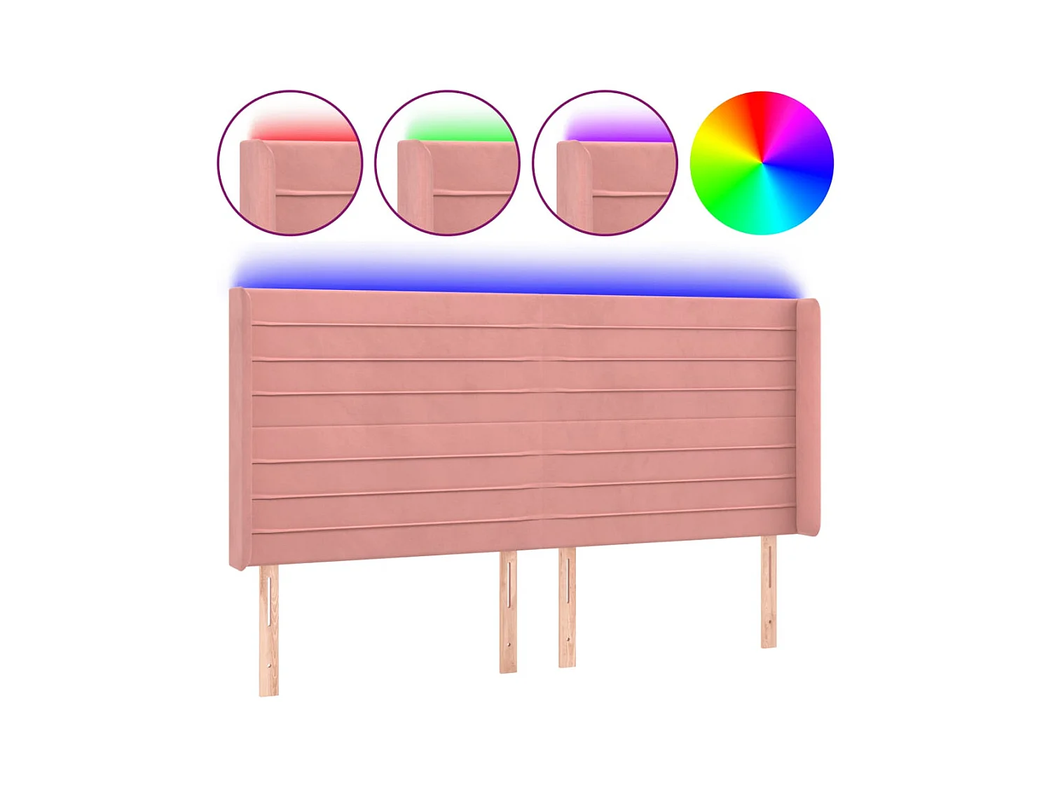 Tête de Lit | Panneau de tête pour lit Moderne à LED Rose 183x16x118/128 cm Velours