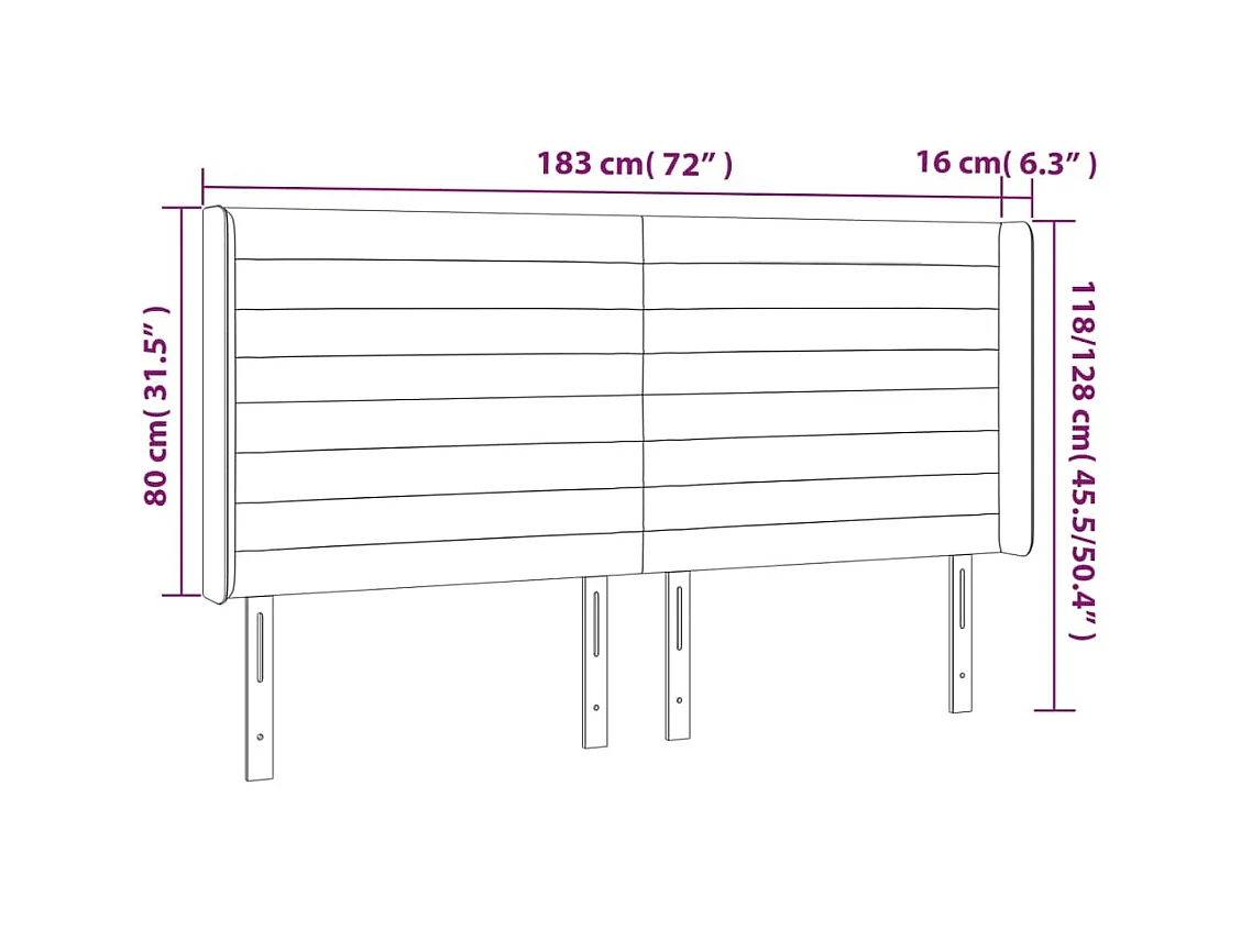 Tête de Lit | Panneau de tête pour lit Moderne à LED Rose 183x16x118/128 cm Velours