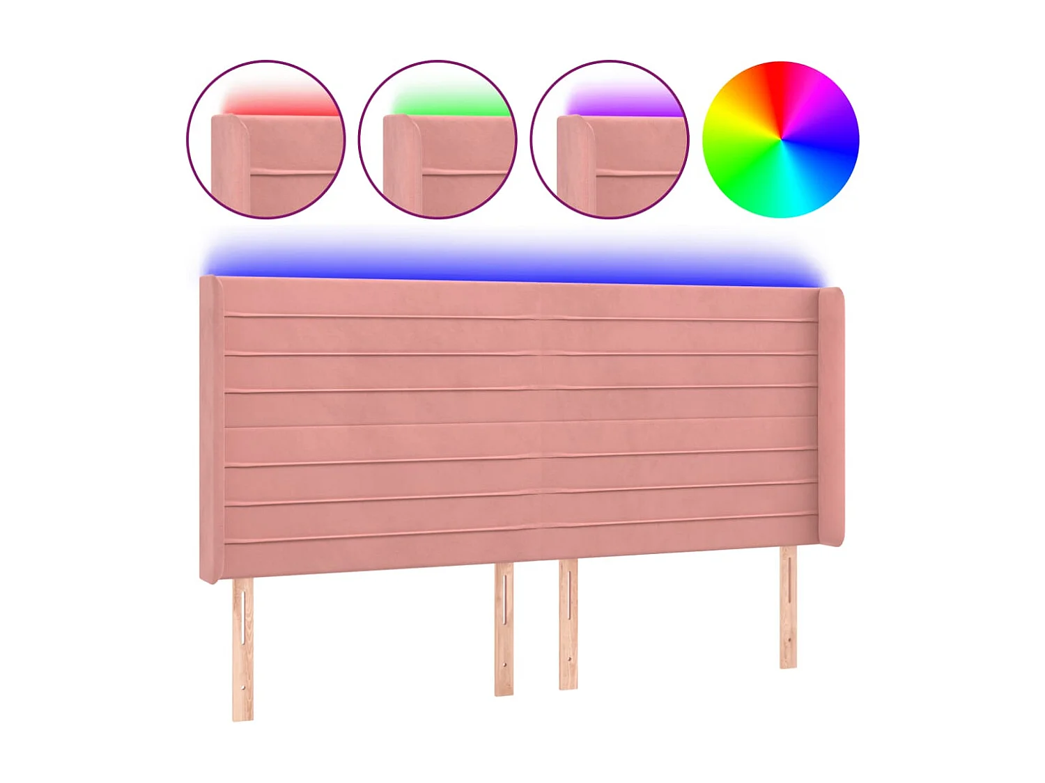 Hoofdbord | Hoofdeinde LED 183x16x118/128 cm fluweel roze