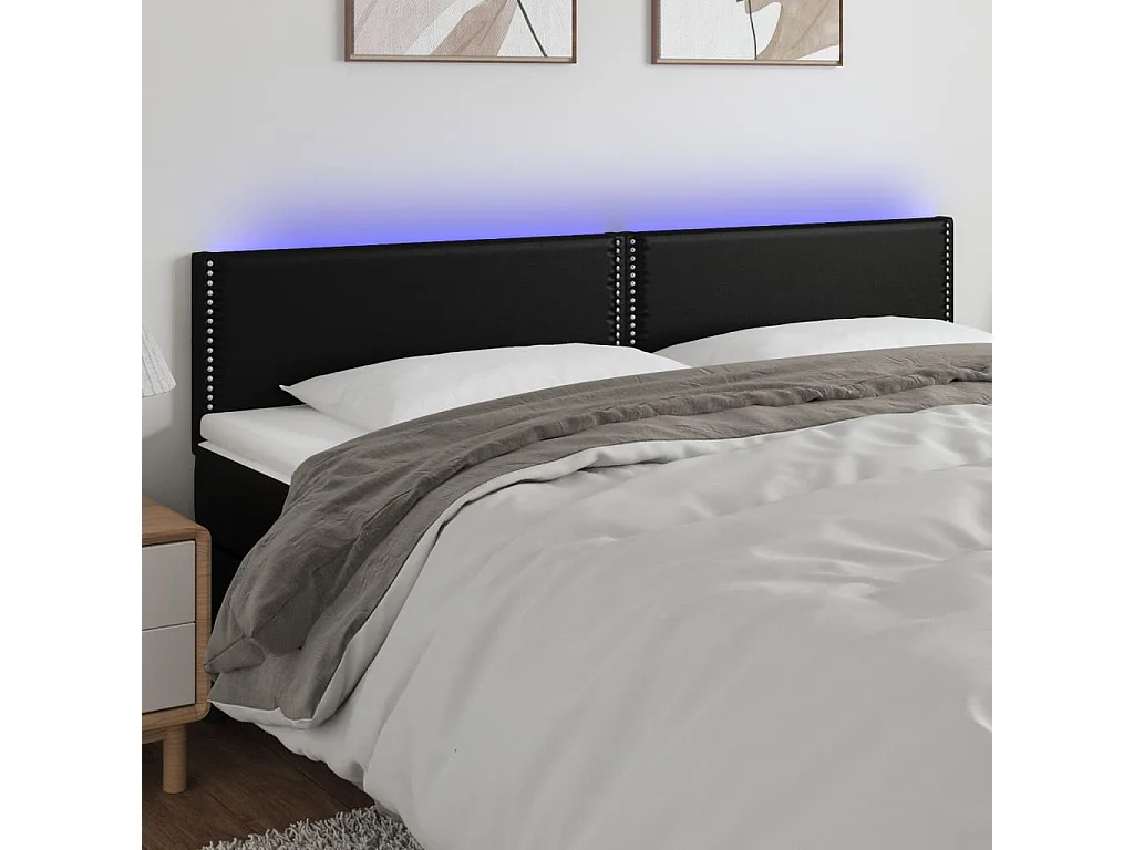 Tête de Lit | Panneau de tête pour lit Moderne à LED Noir 200x5x78/88 cm Similicuir