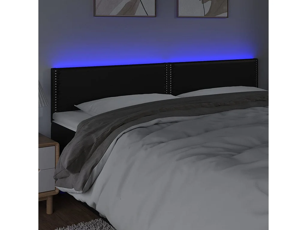 Tête de Lit | Panneau de tête pour lit Moderne à LED Noir 200x5x78/88 cm Similicuir