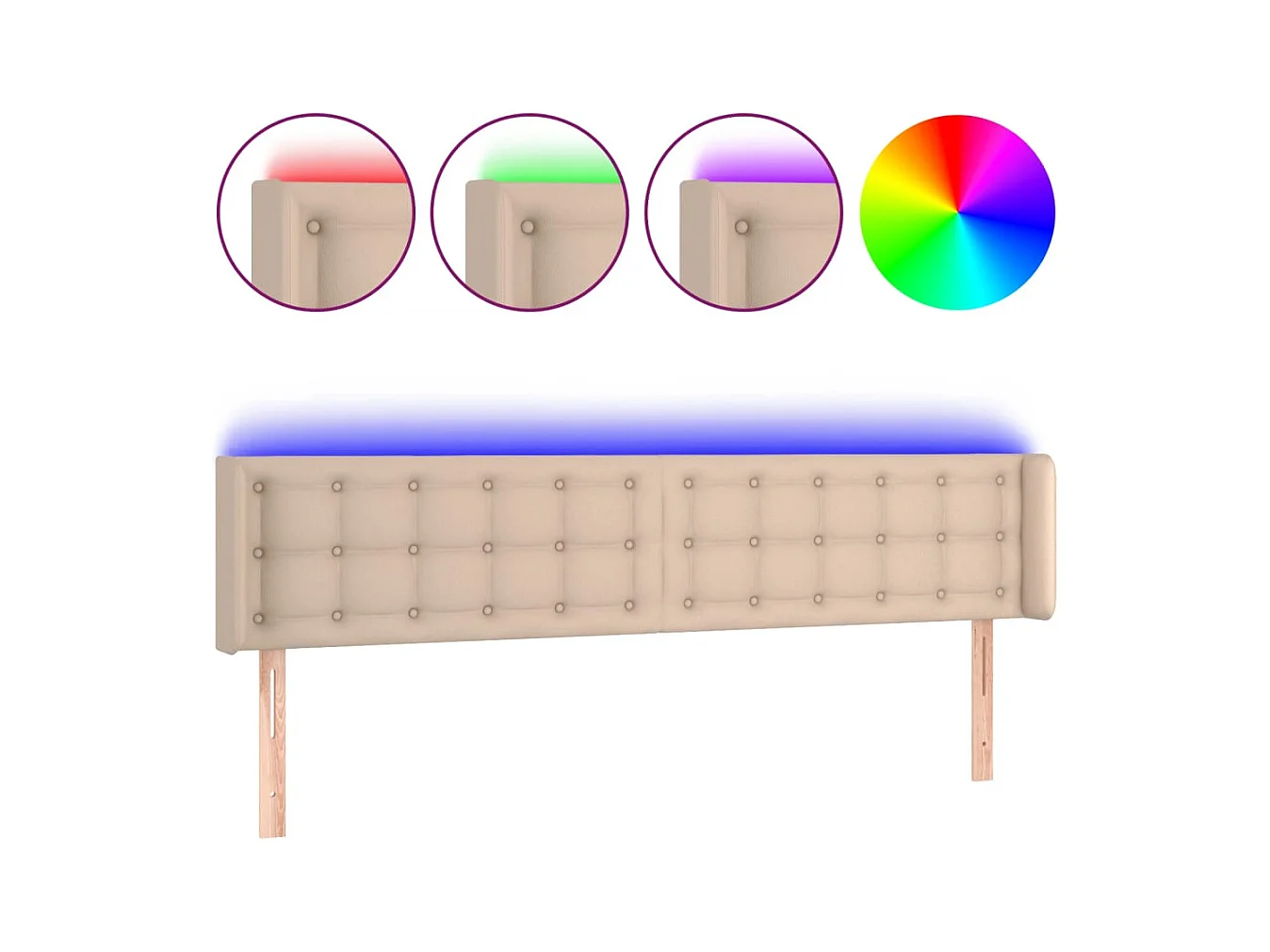 Cabecero | Cabezal de Cama | Mueble cabecero con LED cuero sintético capuchino 203x16x78/88 cm