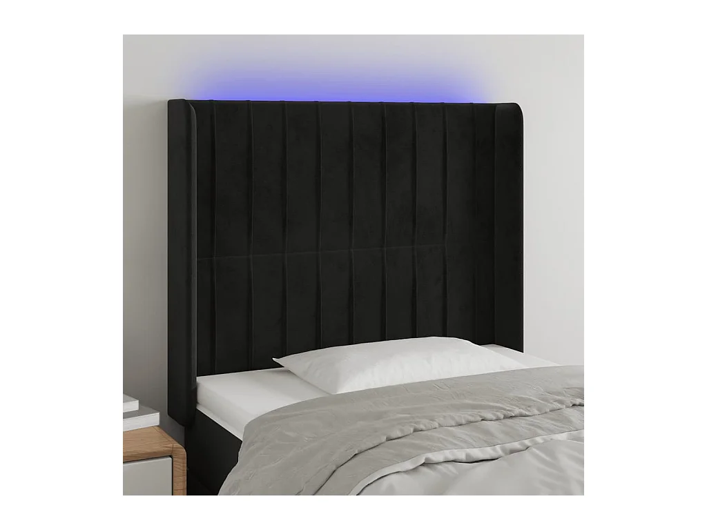 Cabecero | Cabezal de Cama | Mueble cabecero con LED de terciopelo negro 83x16x118/128 cm