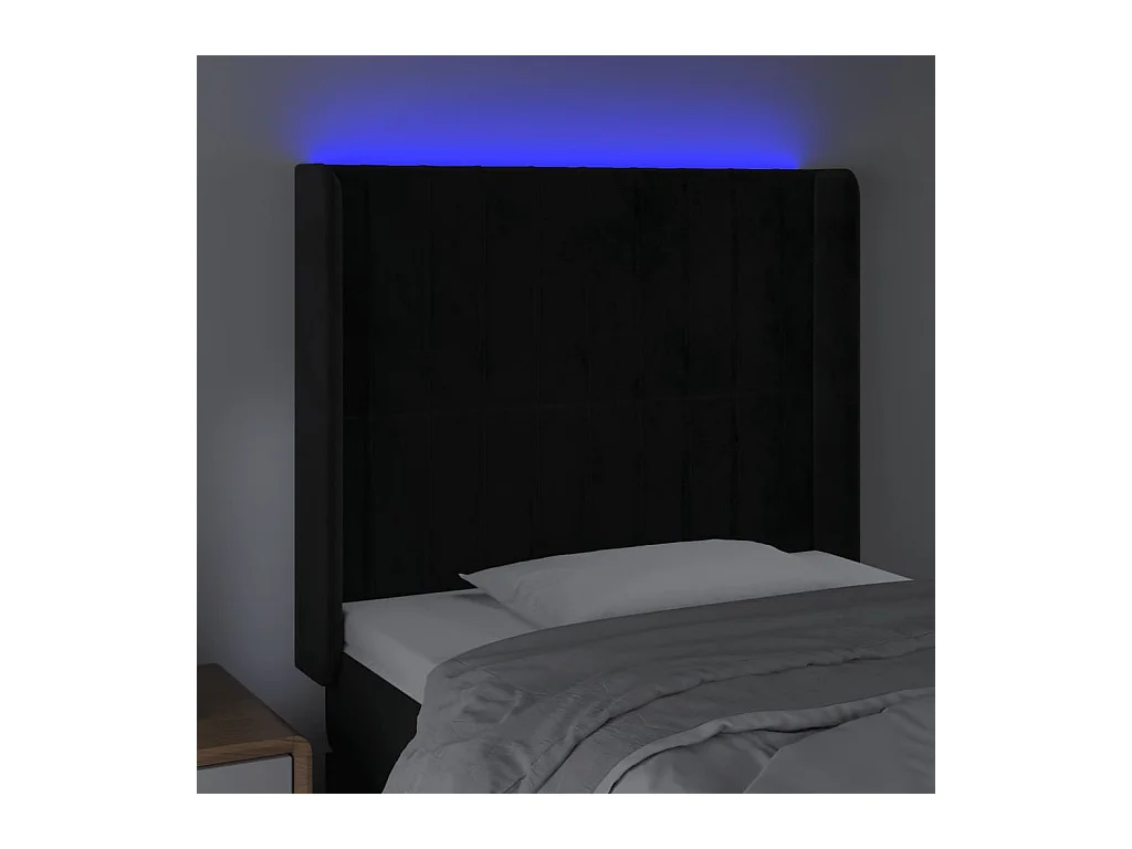 Cabecero | Cabezal de Cama | Mueble cabecero con LED de terciopelo negro 83x16x118/128 cm