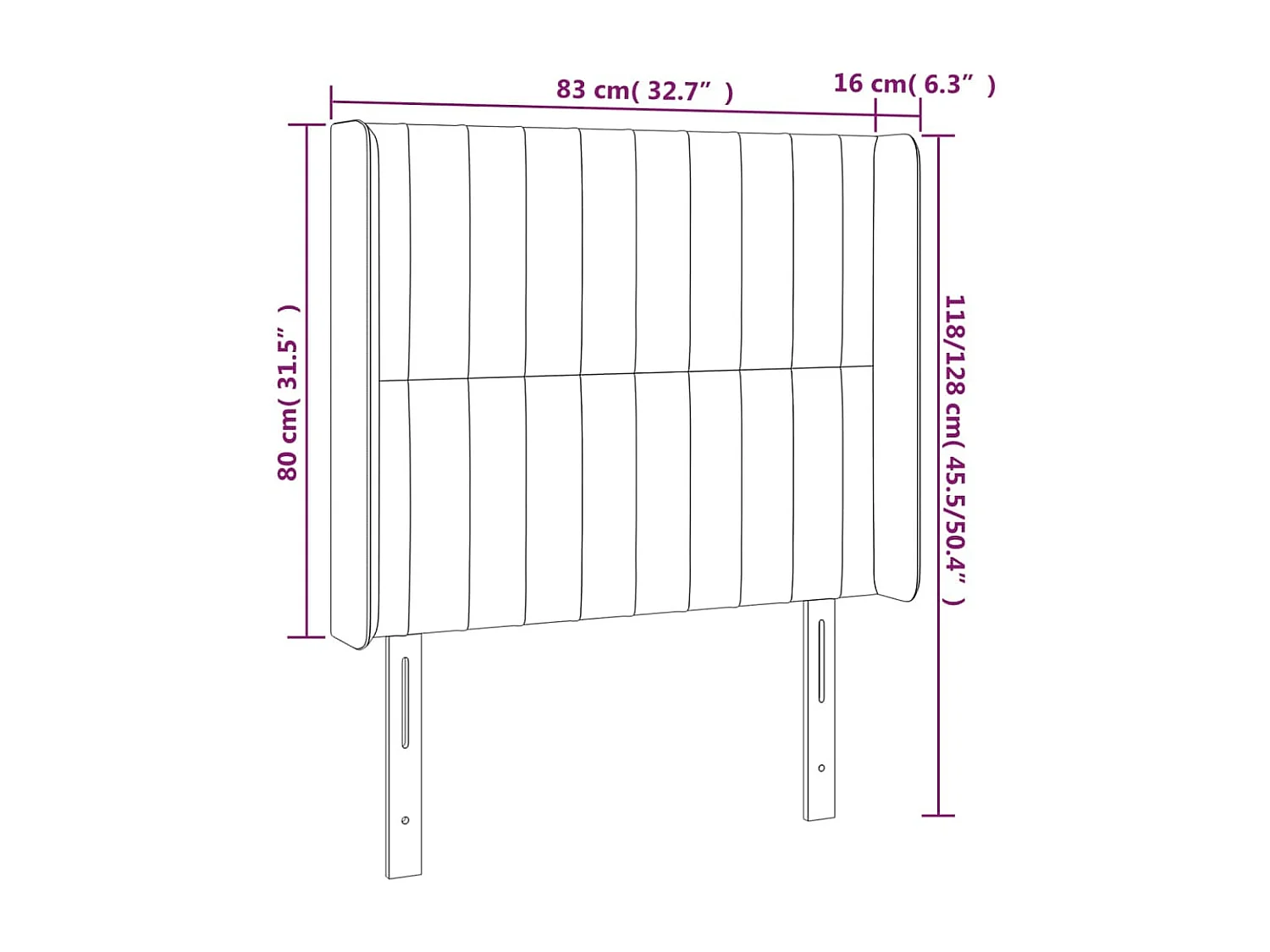 Cabecero | Cabezal de Cama | Mueble cabecero con LED de terciopelo negro 83x16x118/128 cm
