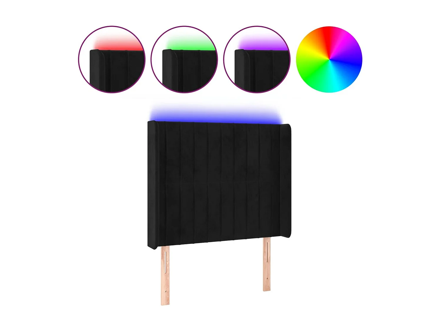 Tête de Lit | Panneau de tête pour lit Moderne à LED Noir 83x16x118/128 cm Velours