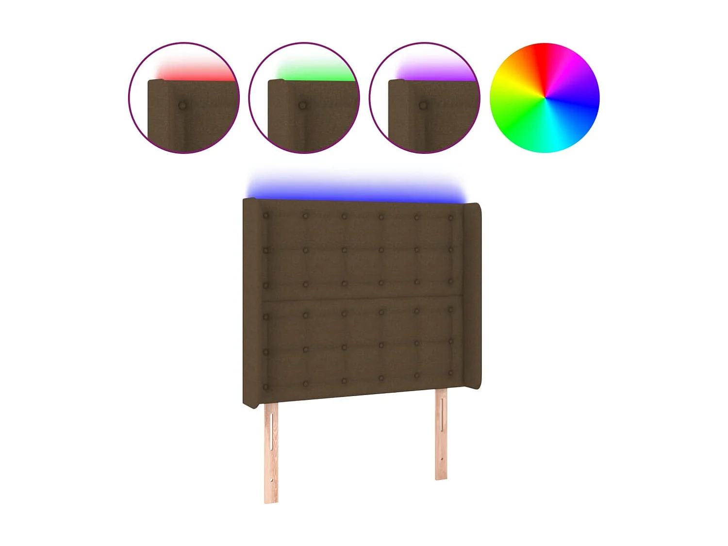 Mueble cabecero | Cabezal de cama | Cabecero con LED de tela marrón oscuro 83x16x118/128 cm