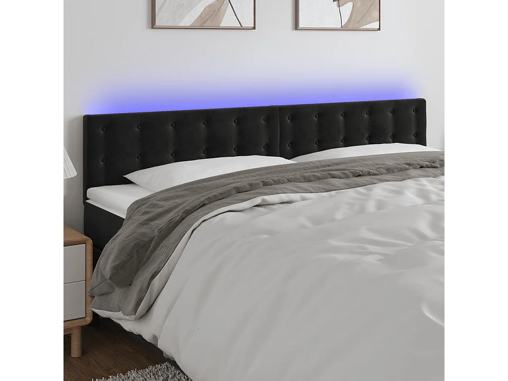 Hoofdbord | Hoofdeinde LED 180x5x78/88 cm fluweel zwart